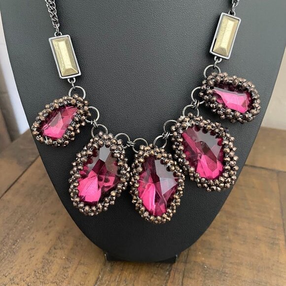 Kenneth Cole Raspberry Crystal Statement Necklace With Mixed Metals - Picture 1 of 3